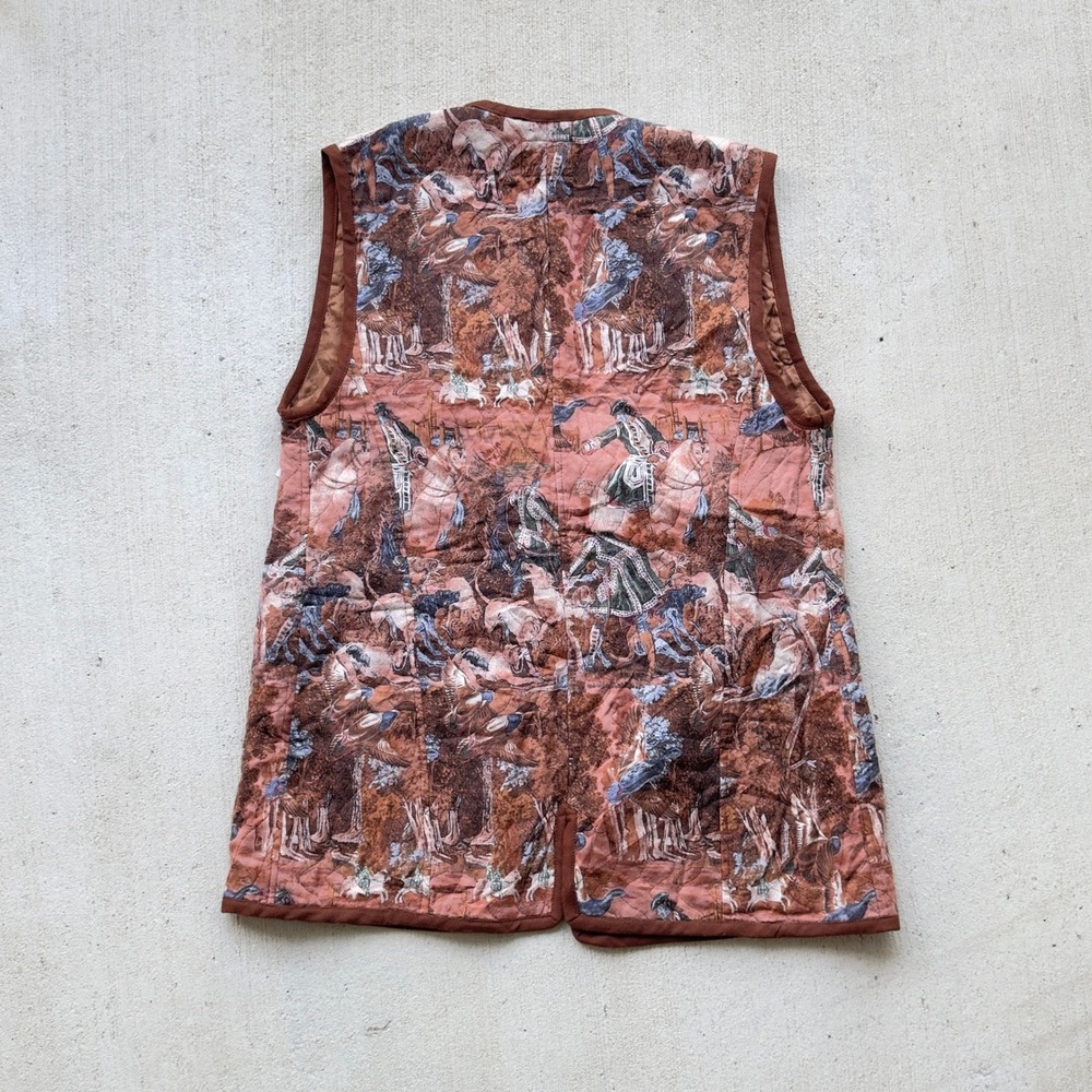 Vintage A.C. Camarlinghi Quilted Hunting Toile Vest Men's S Brown Italy Western - Picture 7 of 8